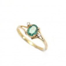 Ring Emerald 18kt Gold Diamond Diamonds Yellow Natural 18 KT Vintage Stone D179
